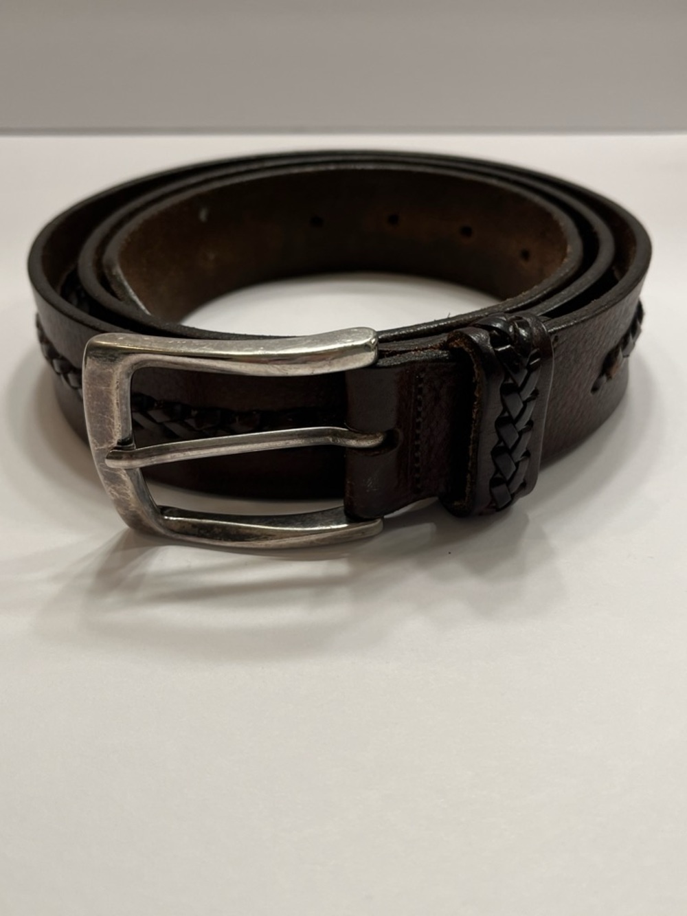 Mezlan Brown Braided Leather Belt with Silver-Tone Buckle